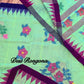 Sylheti Monipuri Saree, Mint with Purple/Blue Border