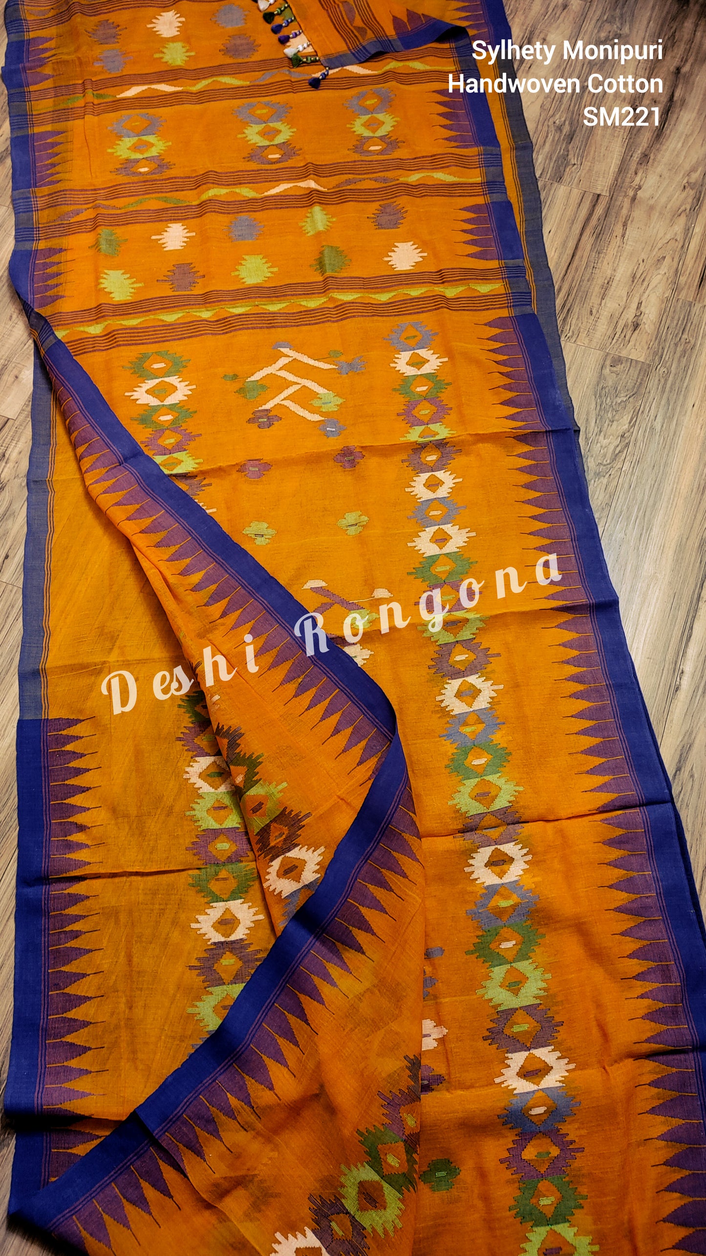 Orange Sylhety Monipuri Handwoven Cotton Saree