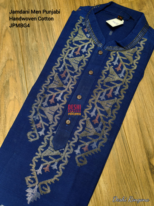 Original Dhakai Jamdani Punjabi – Handwoven Pure Cotton, Navy Blue