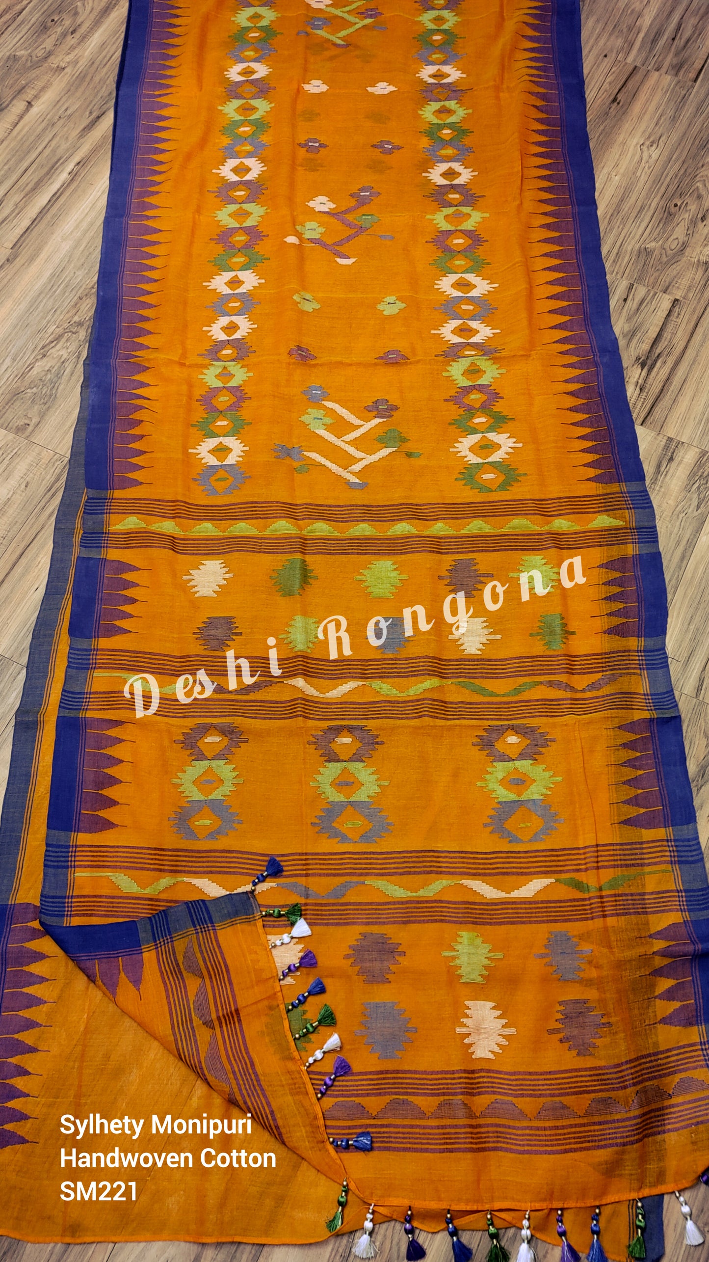 Orange Sylhety Monipuri Handwoven Cotton Saree