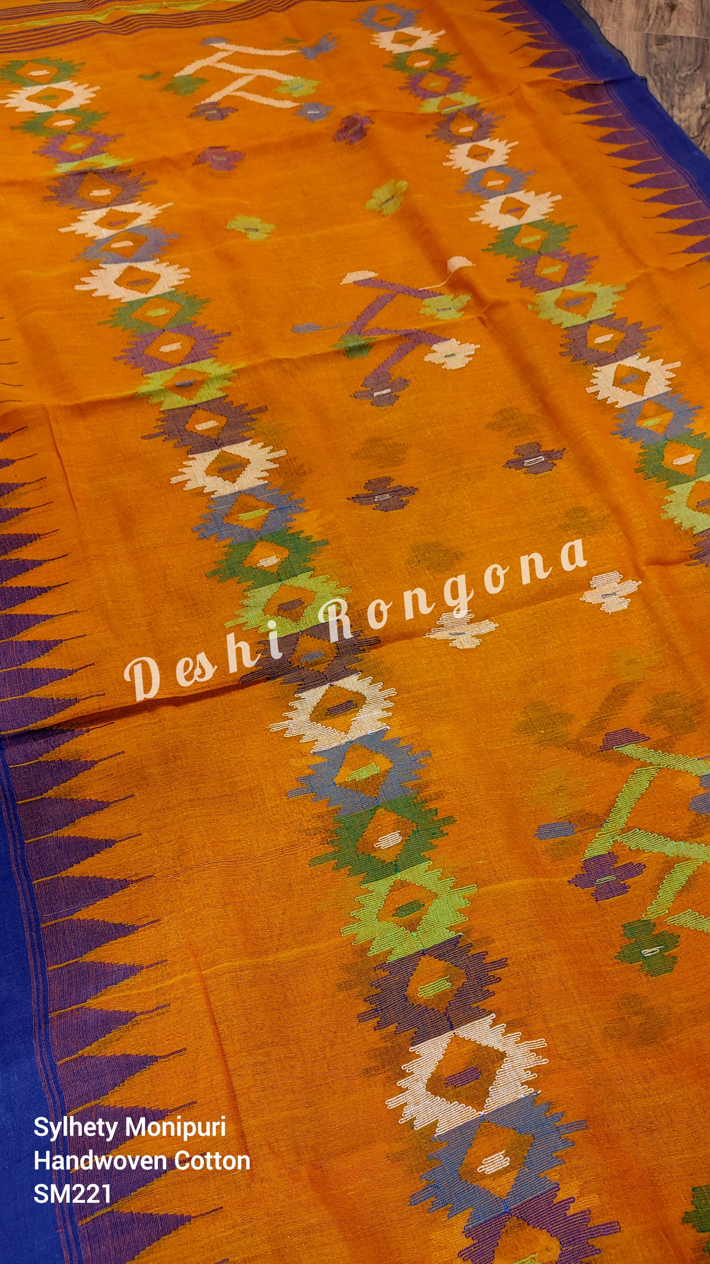 Orange Sylhety Monipuri Handwoven Cotton Saree