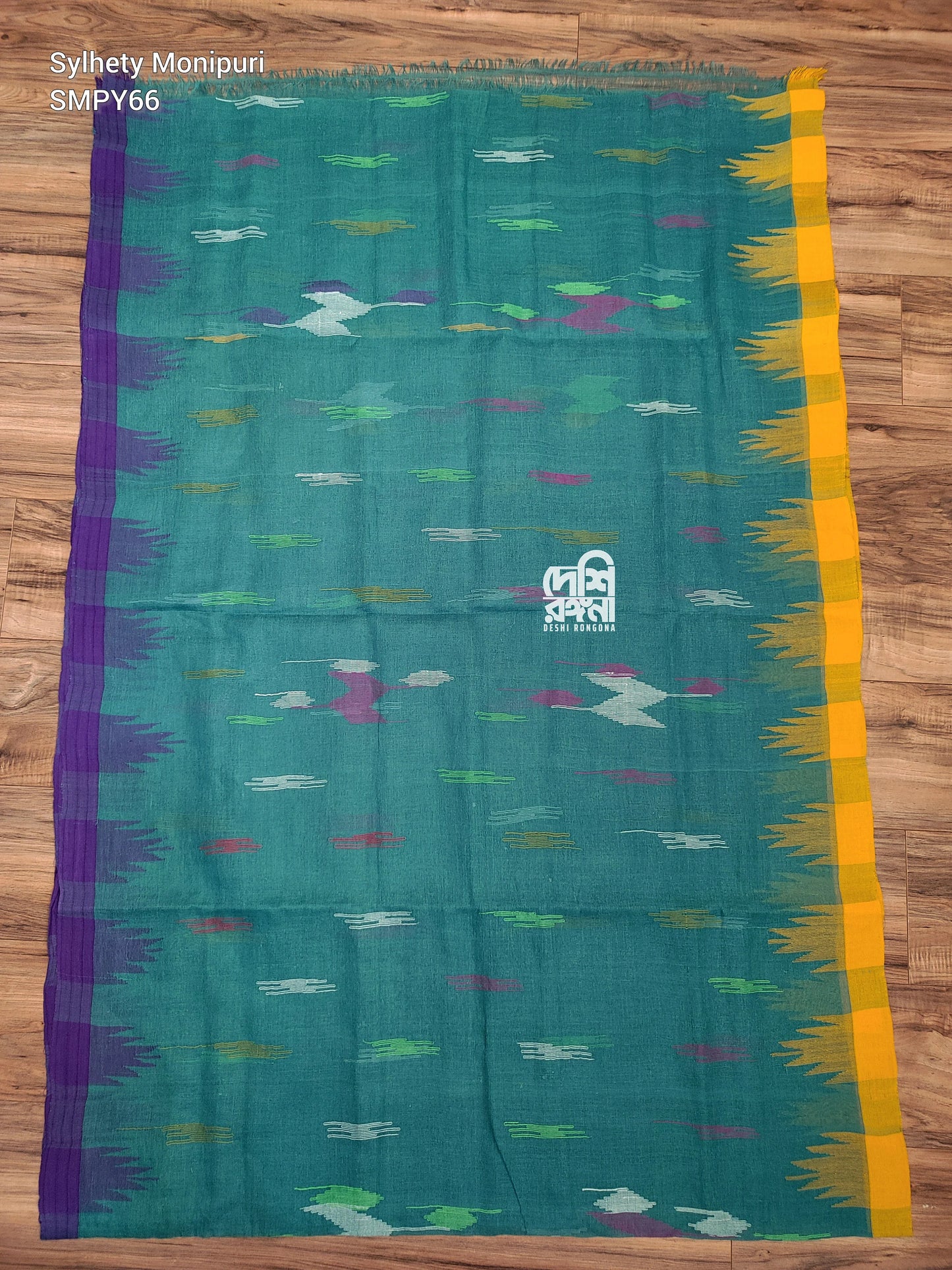 Sea Green Monipuri Saree with Dual Temple Border
