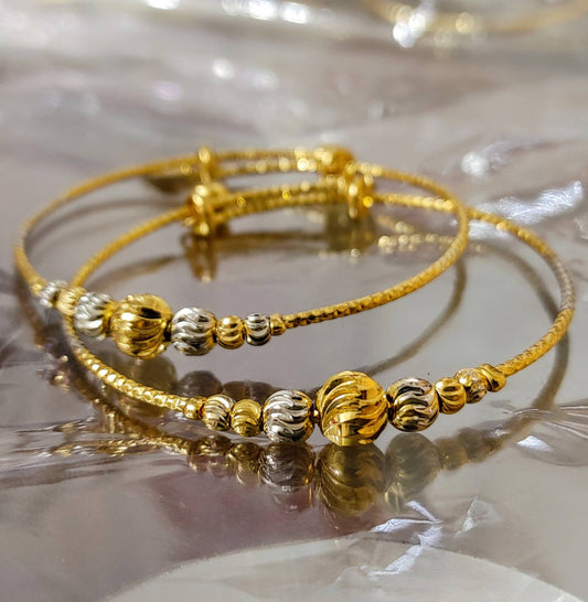 Gold Plated Bangles, 1 pair , 2 Colors Combination Elegant Gift For Women - Indian Wedding, Bridal Bangles - Bridesmaid Party Jewelry
