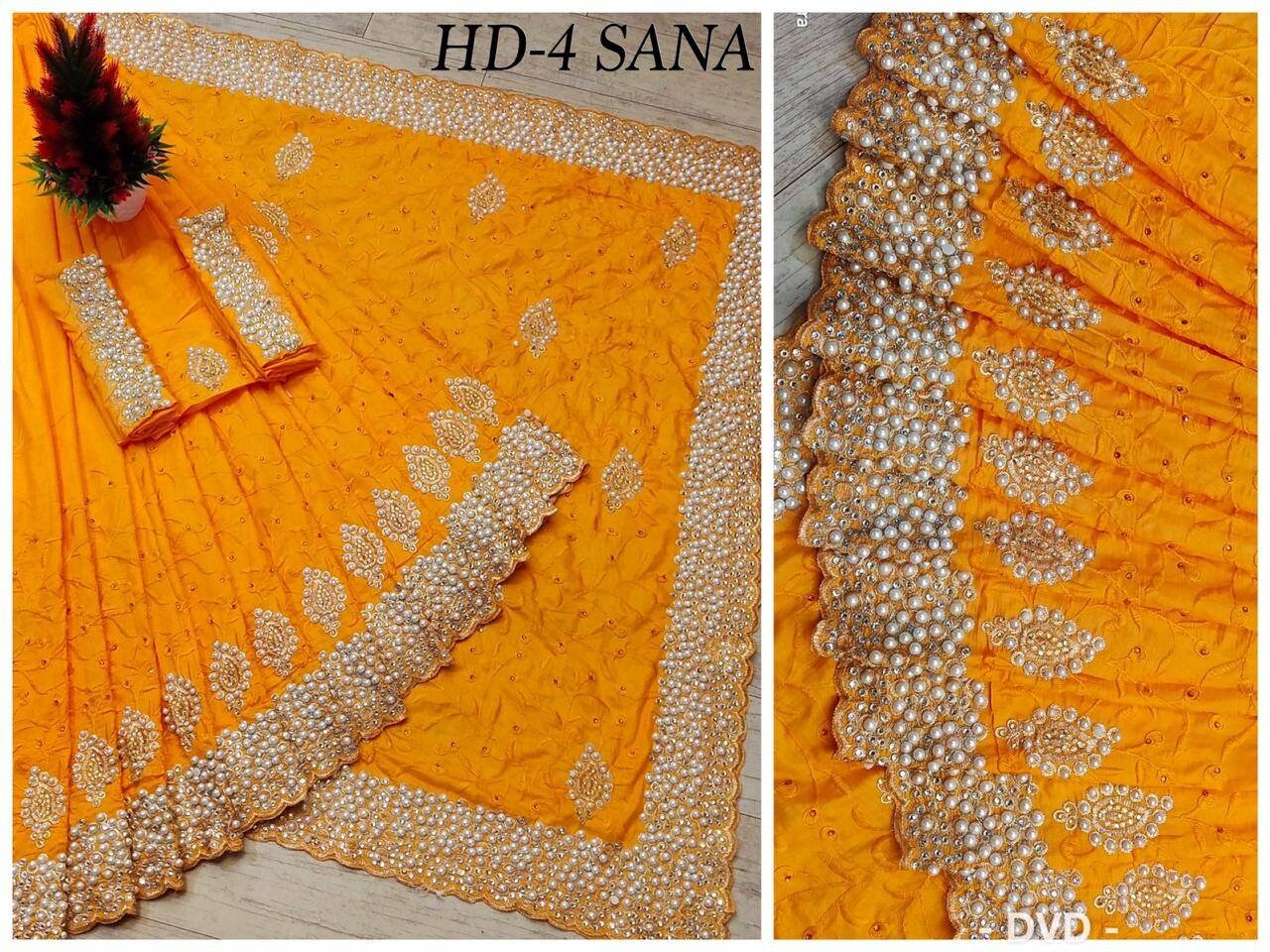 Exclusive Sanna Silk Party Saree, Gorgeous Pearl, Diamond & Embroidery Work, Elegant, Comfortable Party Wear