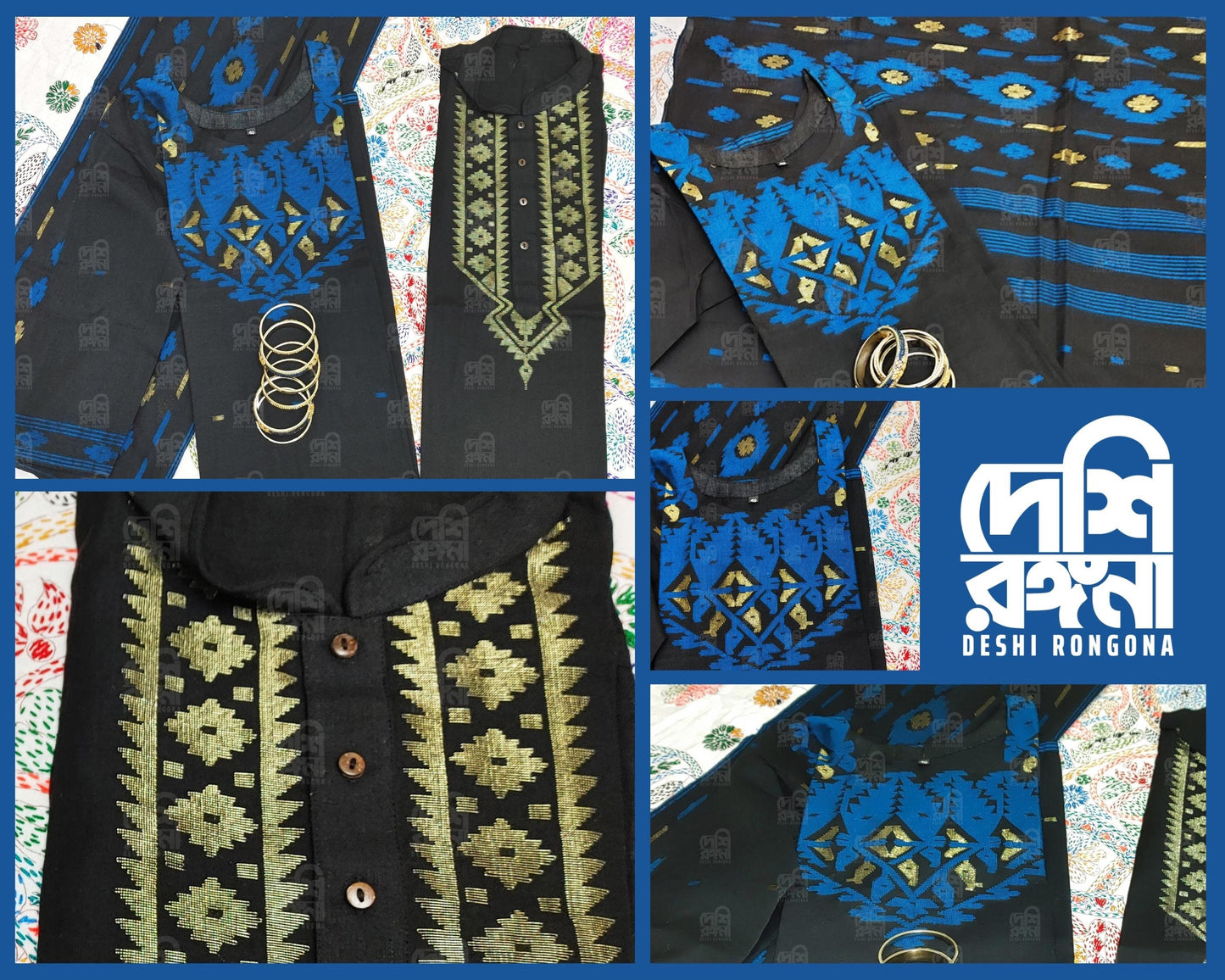 Exclusive Dhakai Jamdani Handloom Cotton-Tosshor Couple set, Women Kamij-Dupatta-Salwar and Men Punjabi Combo set