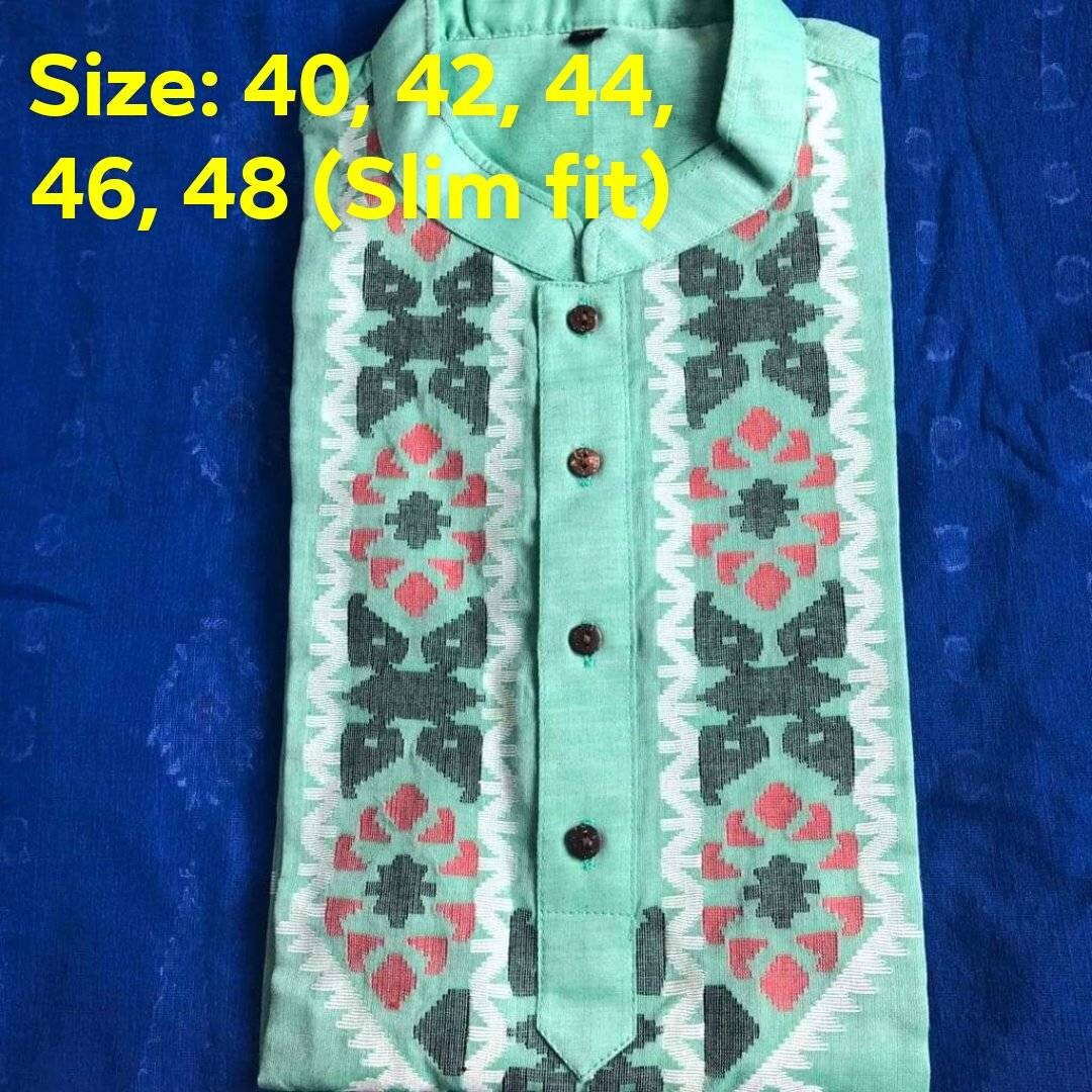 Dhakai Jamdani Punjabi, Pure Cotton, Handloom, Comfortable, Elegant, Made in Dhaka, Bangladesh. SLIM FIT