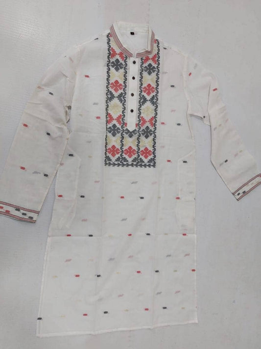 Cotton Dhakai Jamdani Punjabi, Handloom, Comfortable, Elegant, Made in Dhaka, Bangladesh, Pure Cotton, SLIM FIT Kurta
