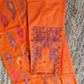 Dhakai Jamdani Dress, Handloom Cotton 2 piece, Orange with Multi Color thread work, Soft, Comfortable Summer Wear. Kamij and Dupatta