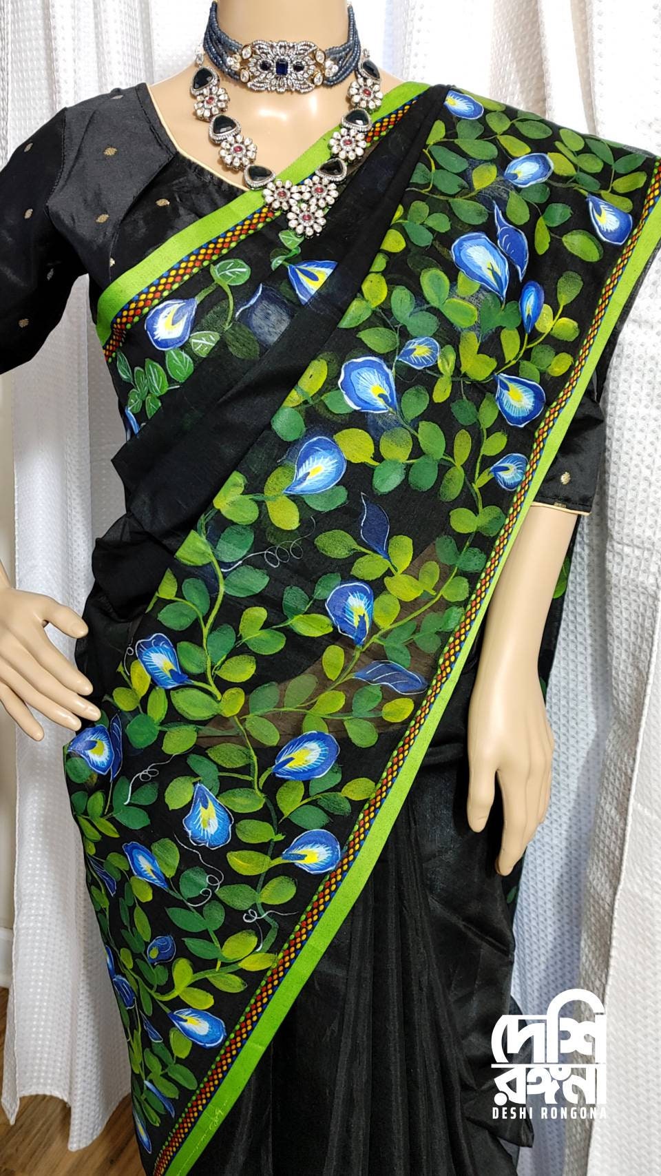 Hand Painted on Tangail Handloom Halfsilk Sharee and Aarong Cotton Punjubi Set. Oporajita Theme.