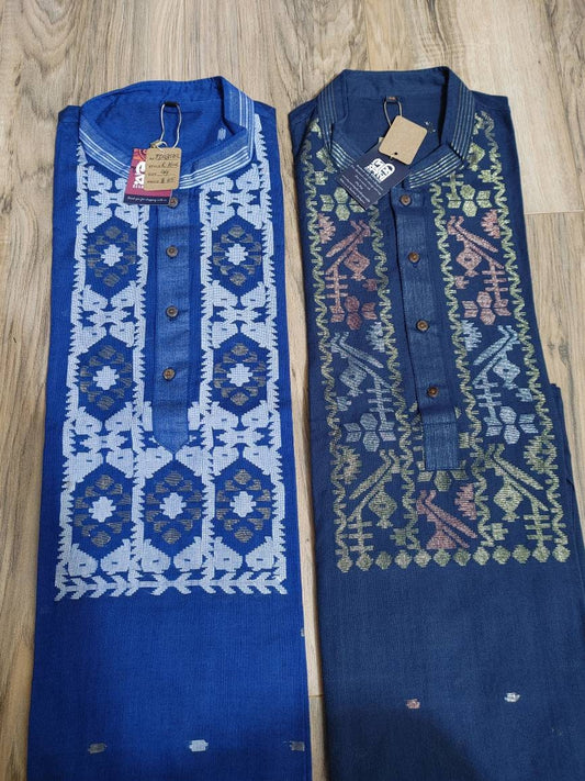 Original Dhakai Jamdani Punjabi, Pure cotton, Slim Fit, Handwoven, Comfortable, Elegant, Made in Dhaka, Bangladesh