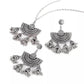 Antique Silver Plated Long Necklace set, Bell theme Jhumka Earrings, Gorgeous Jewelry