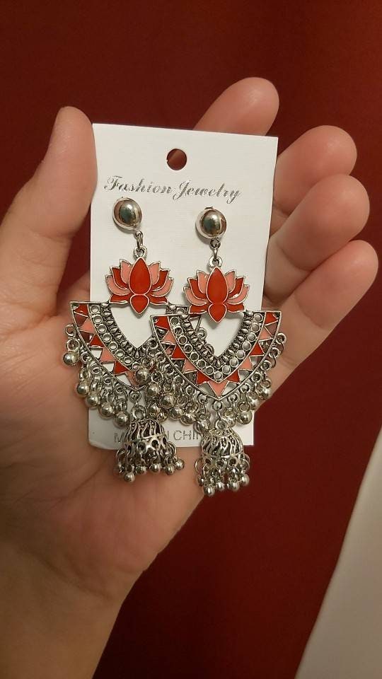 Oxidized Lotus Jhumka Earrings, Palace Banquet Retro Dangle Earrings, Gorgeous Jewelry