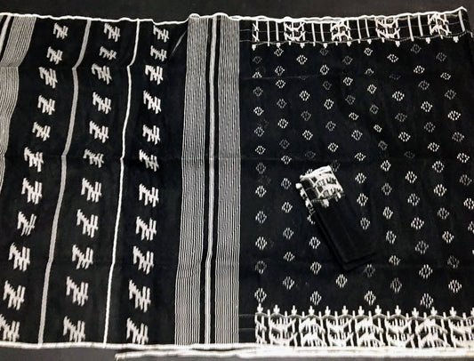 Original Dhakai Jamdani Saree Black and White Border Contrast Work, Handloom Jamdani 84 count threaded, Traditional,Elegant, Classy Saree