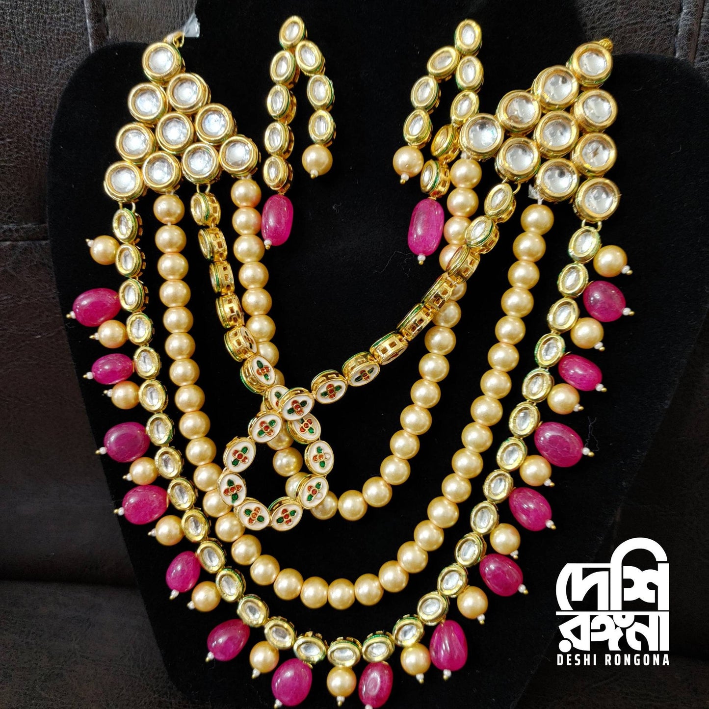South Indian Women's Gold Plated Bridal Kundan Meenakari Necklace Set, Designer Antique Fashion Jewelry, Traditional Wedding Jewellery Gift