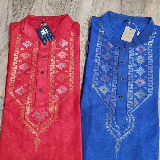 Jamdani Handloom Tosshor Silk Punjabi, Comfortable, Elegant and Classy, Handmade in Bangladesh, SLIM FIT