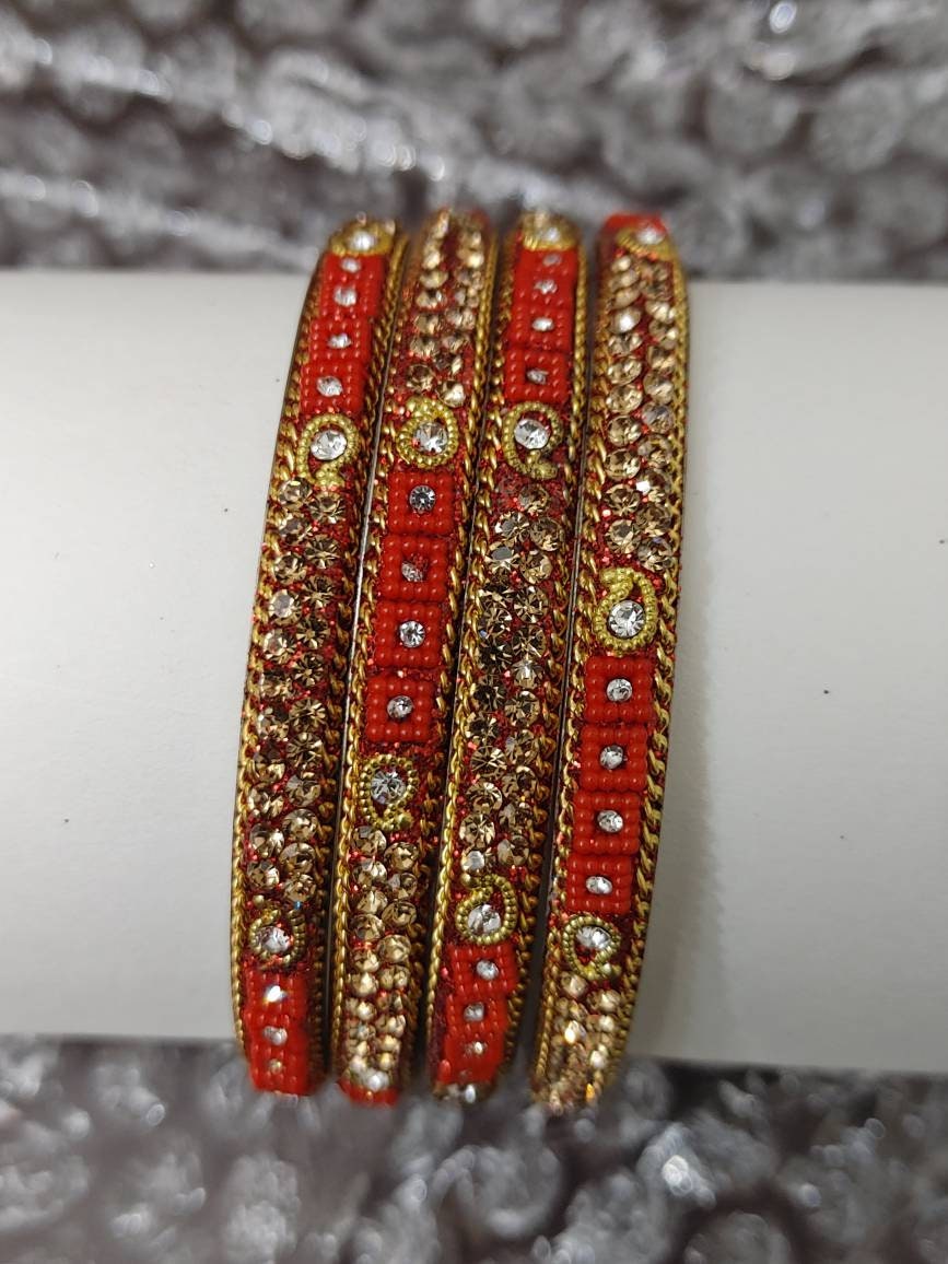 Zardozi Bangles, Long lasting Florescent Colors with detailed Stone work, Indian Wedding, Bridal Bangles - Bridesmaid Party Jewelry