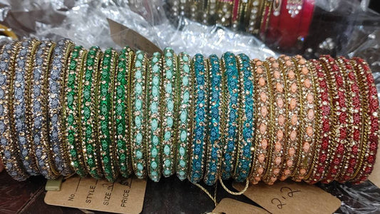 Zari Bangles, Long lasting Florescent Colors with detailed Stone and glitter work, Indian Wedding, Bridal Bangles - Bridesmaid Party Jewelry