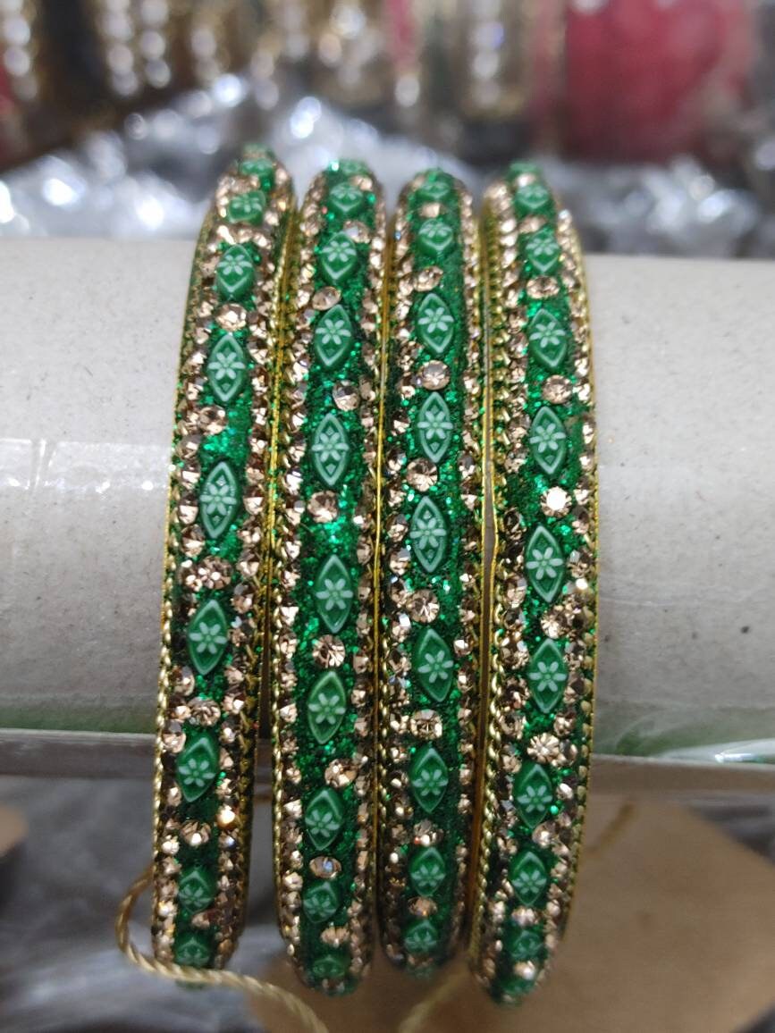 Zari Bangles, Long lasting Florescent Colors with detailed Stone and glitter work, Indian Wedding, Bridal Bangles - Bridesmaid Party Jewelry
