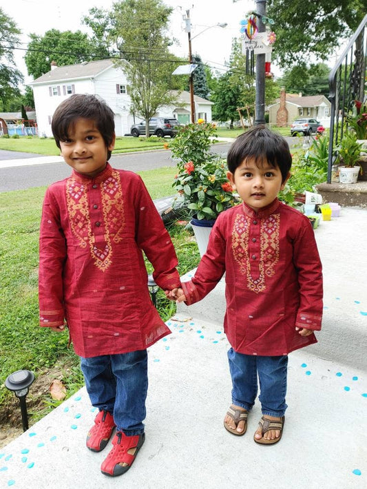 Kids Punjabi, Pure Cotton Dhakai Jamdani for Infants, Toddlers, Preschoolers, Teenagers, Handloom, Comfortable, Elegant, Made in Bangladesh