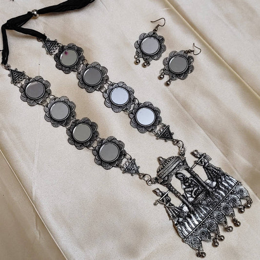 Afgan Long Necklace Set, Oxidised Ethnic Jewelry Set, Classy and goes with most outfits