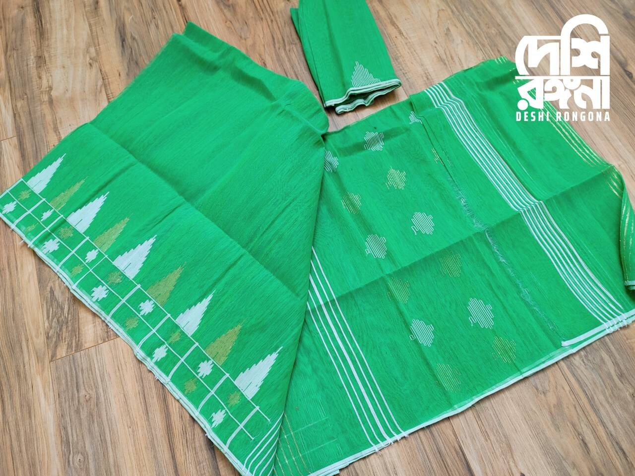 Dhakai Jamdani Saree Beautiful Green Contrast Handloomed Jamdani 60 count threaded, Traditional,Elegant, Classy and Saree