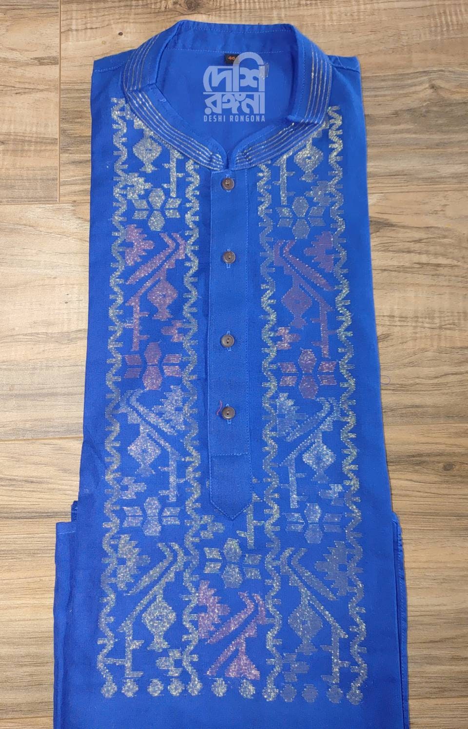 Blue Dhakai Jamdani Pure Cotton Punjabi, Handloom, Comfortable, Elegant, Made in Dhaka, Bangladesh, Loose Fit