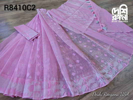 Original Dhakai Jamdani Saree, Beautiful Pink and Silver thread work. Handloom, 84 count thread, Traditional,Elegant, Classy Party Saree