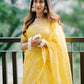 Dhakai Jamdani Saree Yellow and White Border Contrast Work, Handloom Jamdani 84 count thread, Traditional,Elegant, Classy Saree