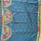 Extraordinary Hand Stiched Kantha Saree, Crystal Teal Color Bangalore Silk with Multi Kantha Works, running blouse, Elegant,Classy Saree