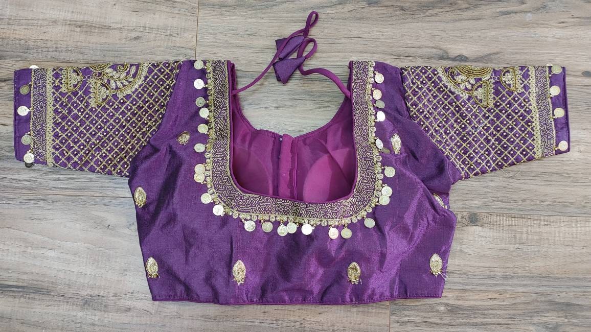 Designer Aari Sikka work Party Blouse, Purple Size 38, Alter upto 42, that goes with any Purple saree collection you have in your closet