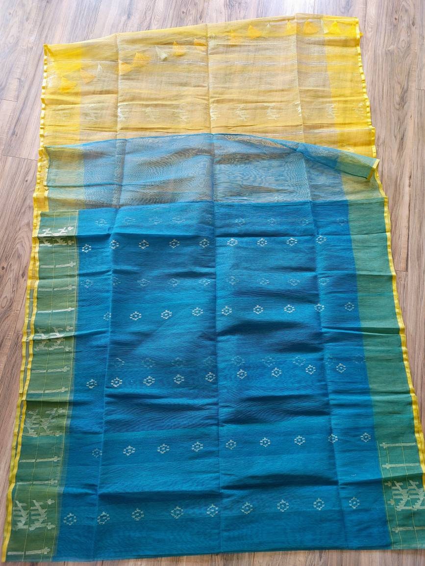 Dhakai Jamdani Saree, Beautiful green peacock color and thread work, Handloom 84 count thread, Traditional,Elegant,Classy Saree