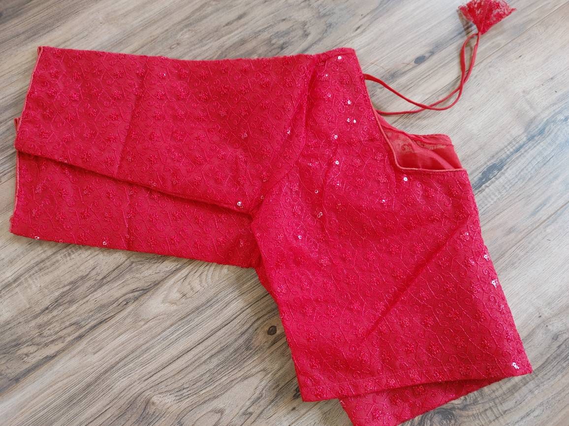Red Blouse, Readymade Red Lakhnow Georgette Blouse that goes with any saree collection you have in your closet