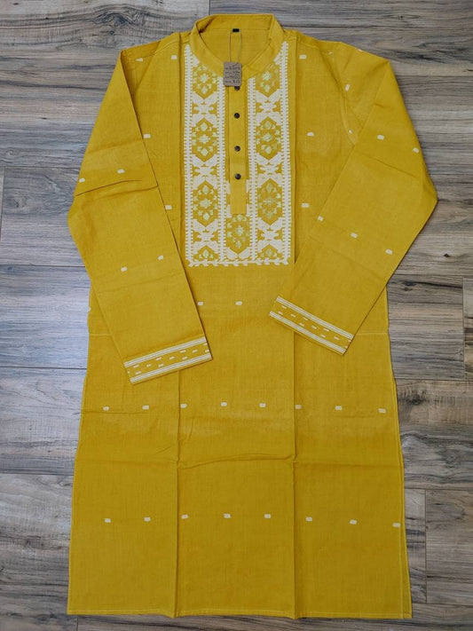 Original Dhakai Jamdani Men Punjabi, Pure Cotton, Handloom, Comfortable, Elegant, Made in Dhaka, Bangladesh. Slim Fit