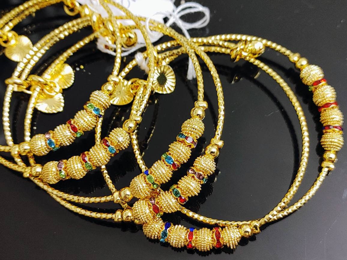 Gold Plated Bangles, 1 pair, Multi stone work, Adjustable, Elegant Gift For Women, Indian Wedding, Bridal Bangles, Bridesmaid Party Jewelry