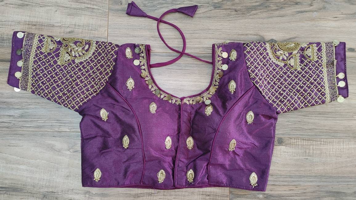 Designer Aari Sikka work Party Blouse, Purple Size 38, Alter upto 42, that goes with any Purple saree collection you have in your closet