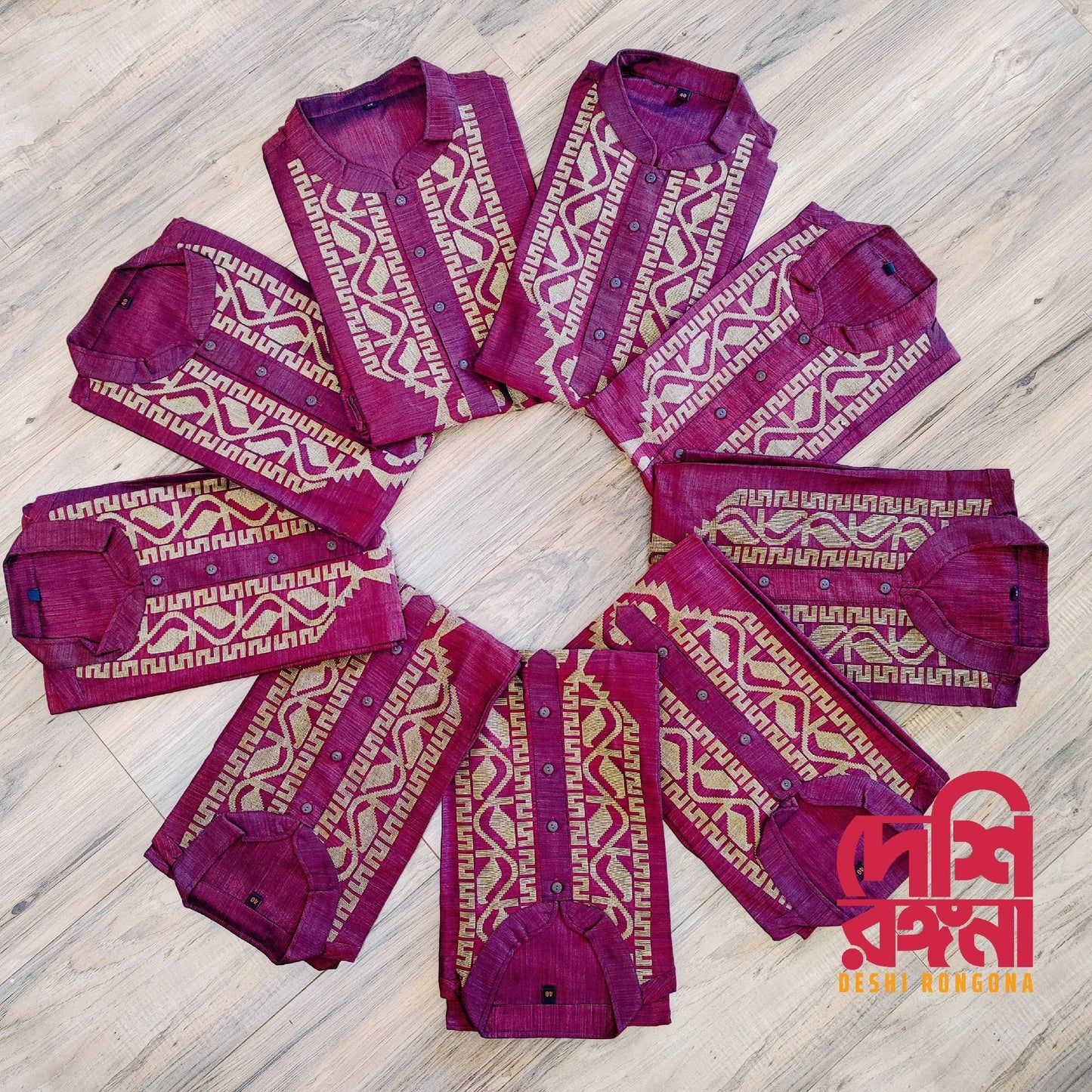 Dhakai Jamdani Tosshor Silk Punjabi, Maroon and Golden, Loose Fit, Comfortable, Elegant and Classy, Handmade from Scratch in Bangladesh