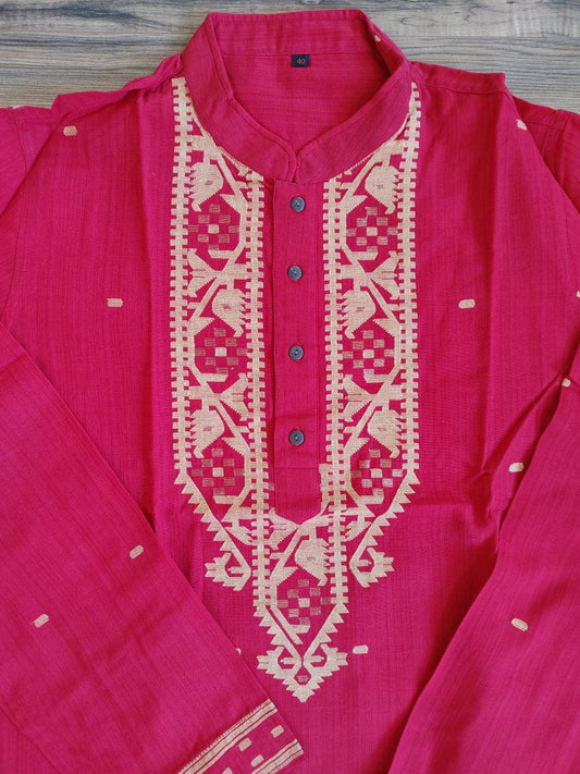 Dhakai Jamdani Punjabi, Mens Jamdani Kurta, Pure Cotton, Handloom, Comfortable, Elegant, Made in Dhaka, Bangladesh. Slim fit