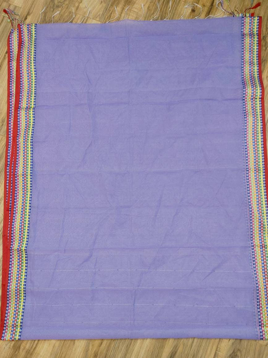 Nokshi Border Handwoven Cotton Khesh Saree, Lavender with Beautiful Multi Thread Border. Running Blouse Piece, Made in Tangail, Bangladesh