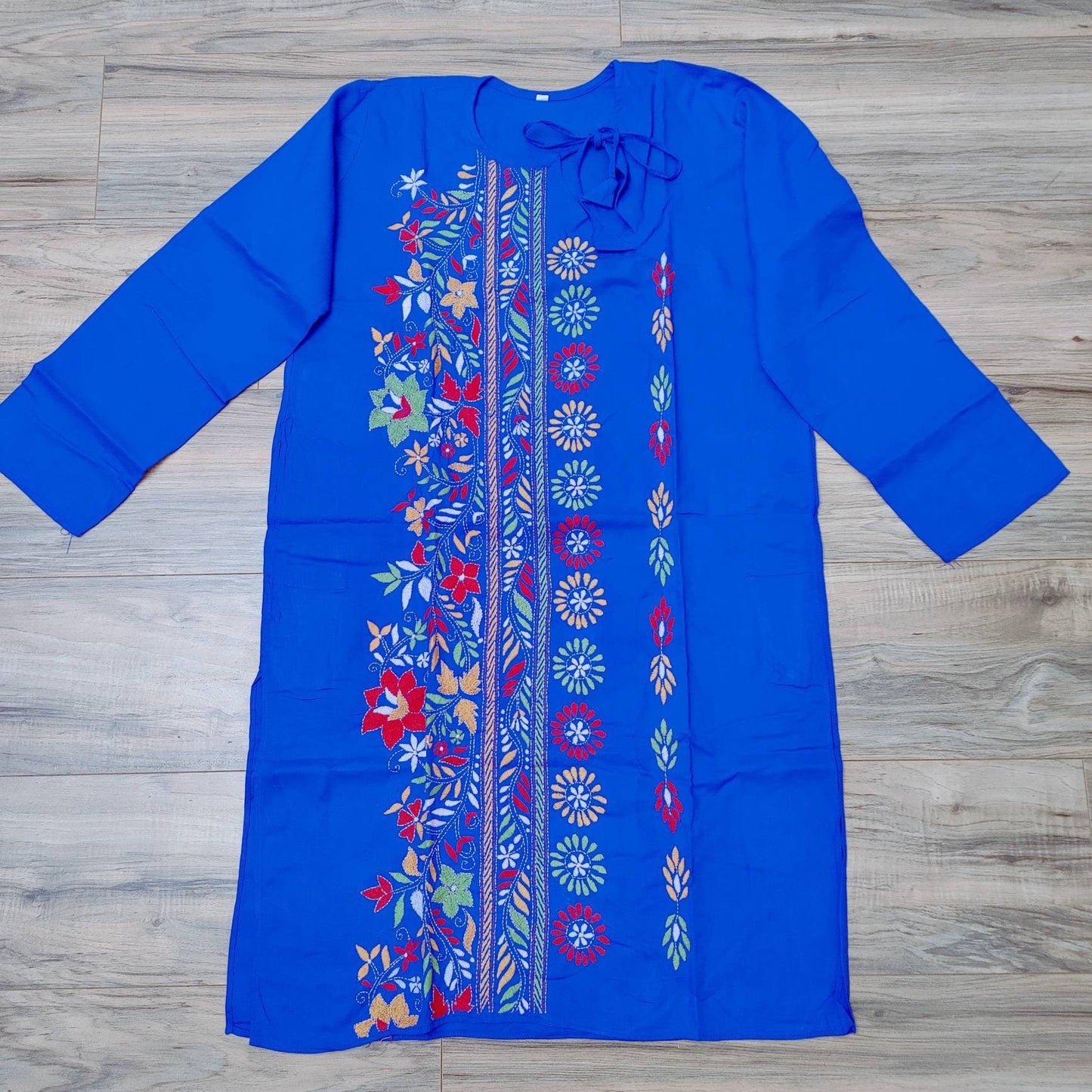 Blue Punjabi, Puja Special Punjabi, Hand Kantha Stitch Cotton Punjabi, Kurtas for Men, Indian Bengali Traditional Dress, Size 44 (Slim)