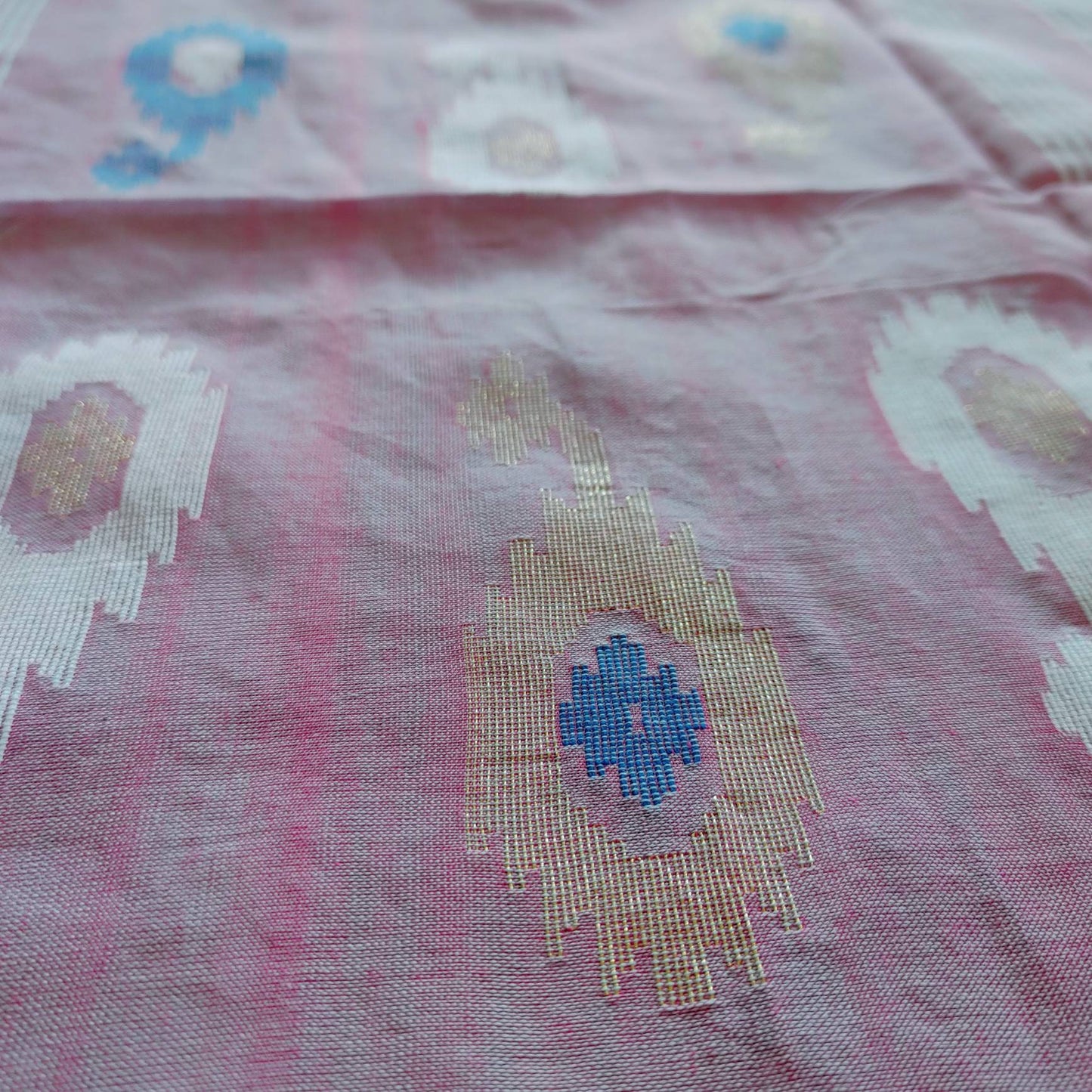 Dhakai Jamdani Dress, Original Handloom pure Cotton 2 piece, Pink and White Combination, Soft, Comfortable Summer Wear. Kamij and Dupatta