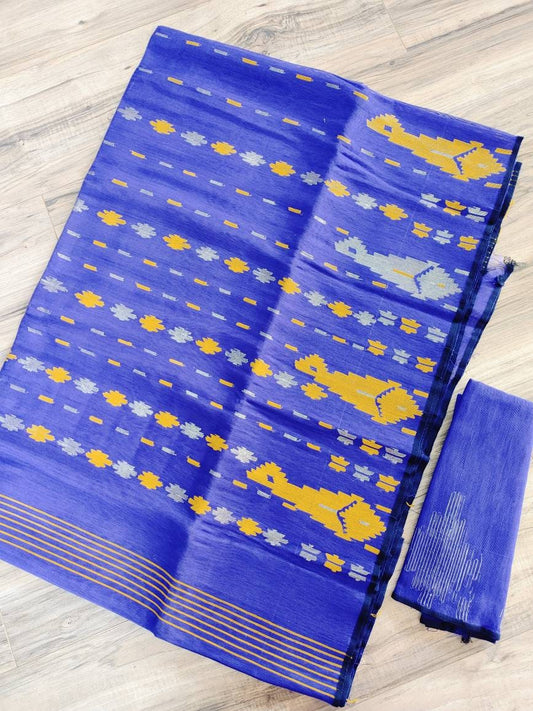 Original Dhakai Jamdani Saree Beautiful Violet/yellow Contrast, Halfsilk, Handloom 60 count thread, Traditional, Elegant, Classy Saree