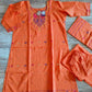 Oversize Handloom Dhakai Jamdani Cotton 3 piece, Orange Color with Golden Zari, Comfortable Summer Wear, Kamij-Dupatta-Salwar