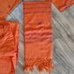 Oversize Handloom Dhakai Jamdani Cotton 3 piece, Orange Color with Golden Zari, Comfortable Summer Wear, Kamij-Dupatta-Salwar