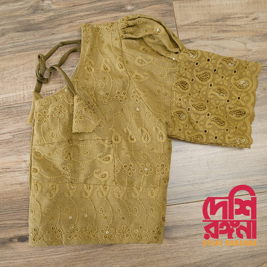 Olive Lakhnaw Cotton Blouse, Readymade Blouse, Comfortable, Breathable, goes with any contrast saree collection of your closet