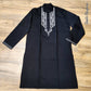Original Dhakai Jamdani Silk Black Punjabi,with white thread work,Loose Fit,Comfortable, Elegant,Classy,Handmade from Scratch in Bangladesh