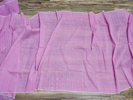 Original Dhakai Jamdani Sweet Pink/Golden Halfsilk Saree, Made in Bangladesh,with blouse piece, beautiful pink golden zari work