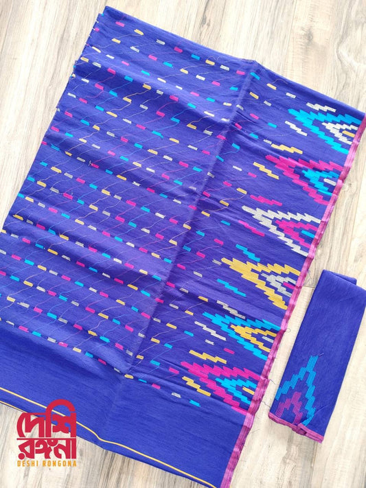 Original Dhakai Jamdani Saree Beautiful Violet/blue Contrast, Halfsilk, Handloom 60 count thread, Traditional, Elegant, Classy Saree