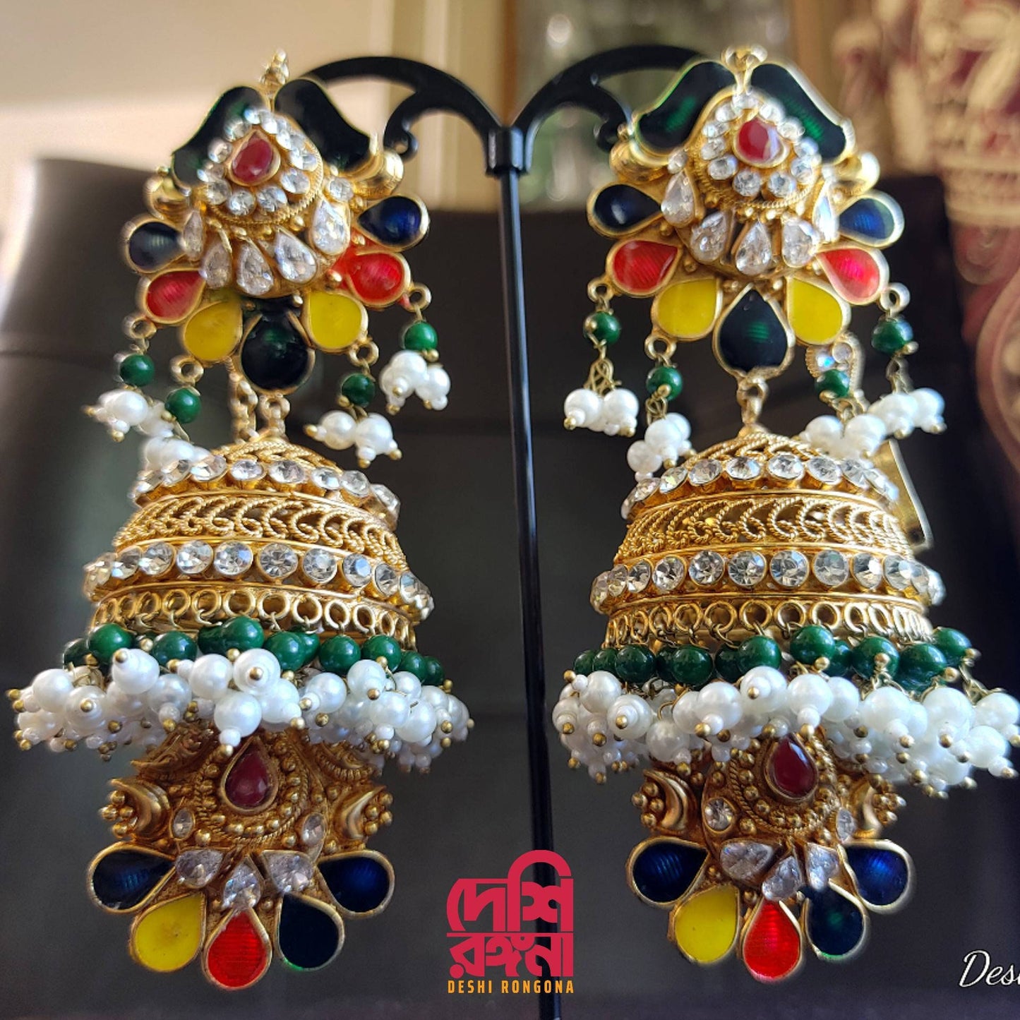 Designer Jhumka Earrings, Oversized 22K Gold Plated, Premium Quality, Indian / Pakistani Wedding Jewelry, Sabyasachi Bollywood Fashion