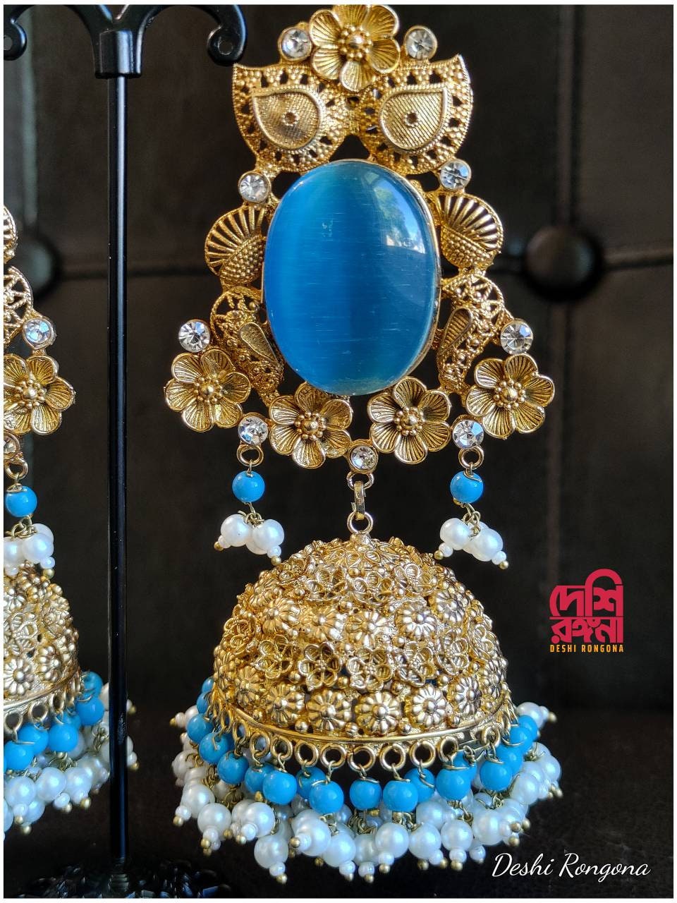 Designer Jhumka Earrings, Oversized 22K Gold Plated,AD Stone Premium Quality, Indian Pakistani Wedding Jewelry, Sabyasachi Bollywood Fashion