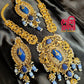 Extraordinary Bridal Necklace Set, 22K Gold Plated, Blue Akik/Agate, Designer Wedding Jewelry, Indian, Pakistani, Sabyasachi Bollywood Style